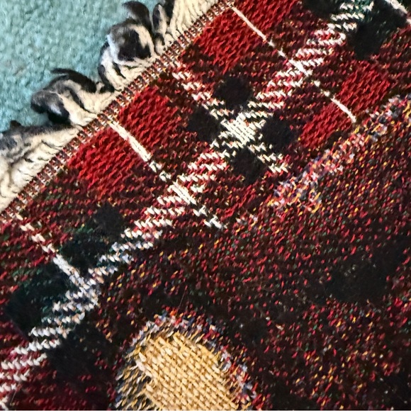 Vintage Teddy Bear Woven Blanket Tapestry Plaid Fringe Throw Cozy Decor - Picture 10 of 13